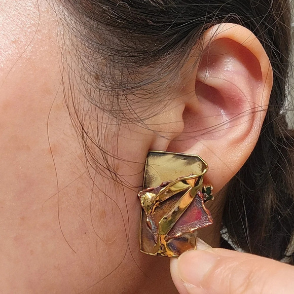 ❤️ 3 for $35 brass copper abstract art artistic  handmade earrings - Picture 1 of 8